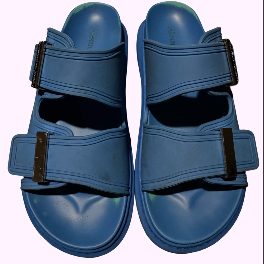 Alexander McQueen Sky Blue Buckle Slides - Picture 3 of 10